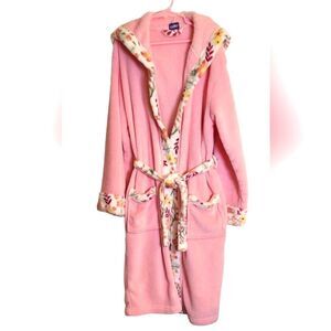 LUPILU Robe Tie Belt Pink Floral Soft Plush Girls sz L/XL